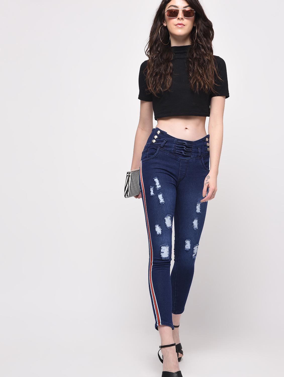 side taped distressed jeans - 16029805 - Zoom Image - 1