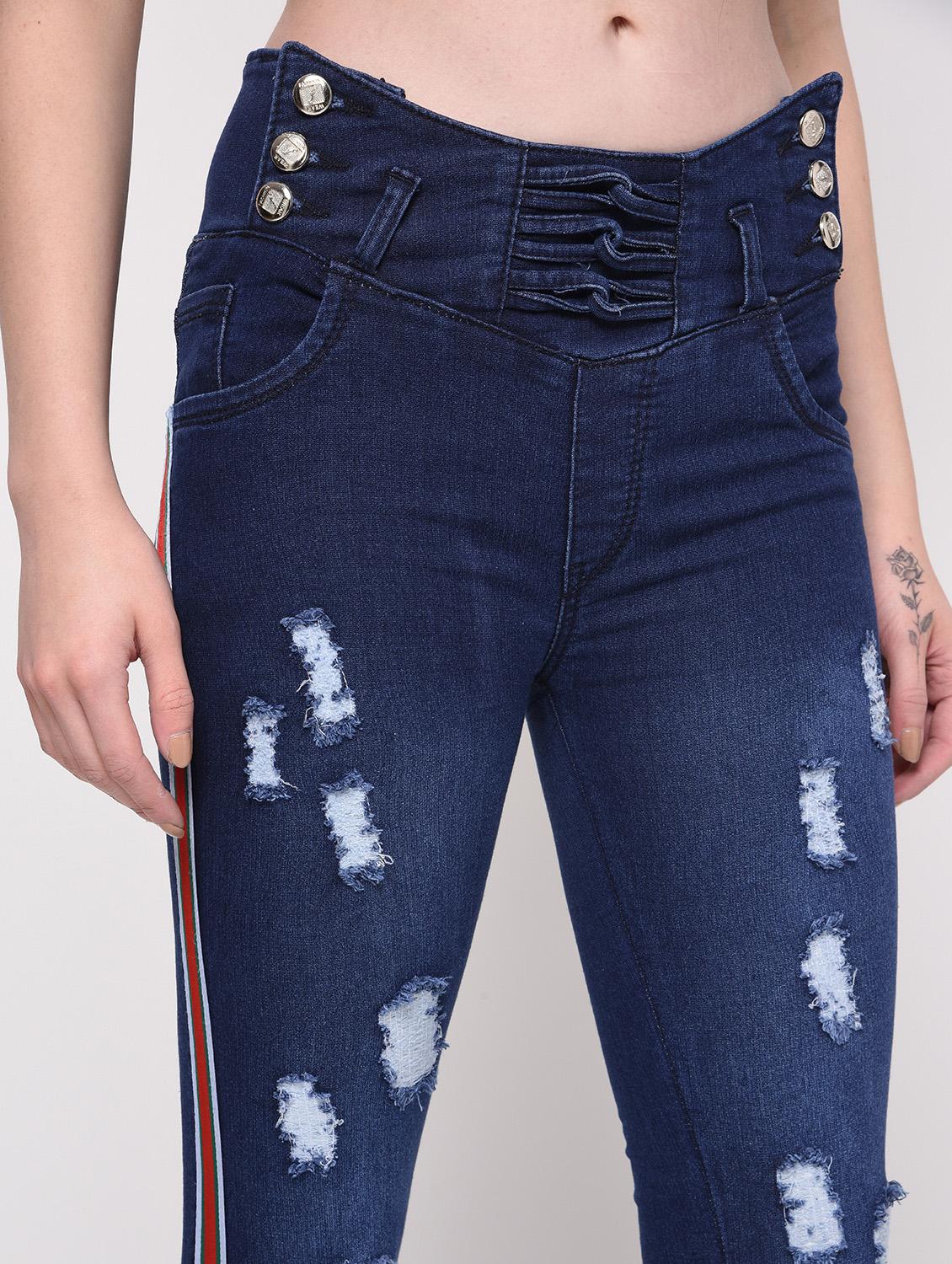 side taped distressed jeans - 16029805 - Zoom Image - 5
