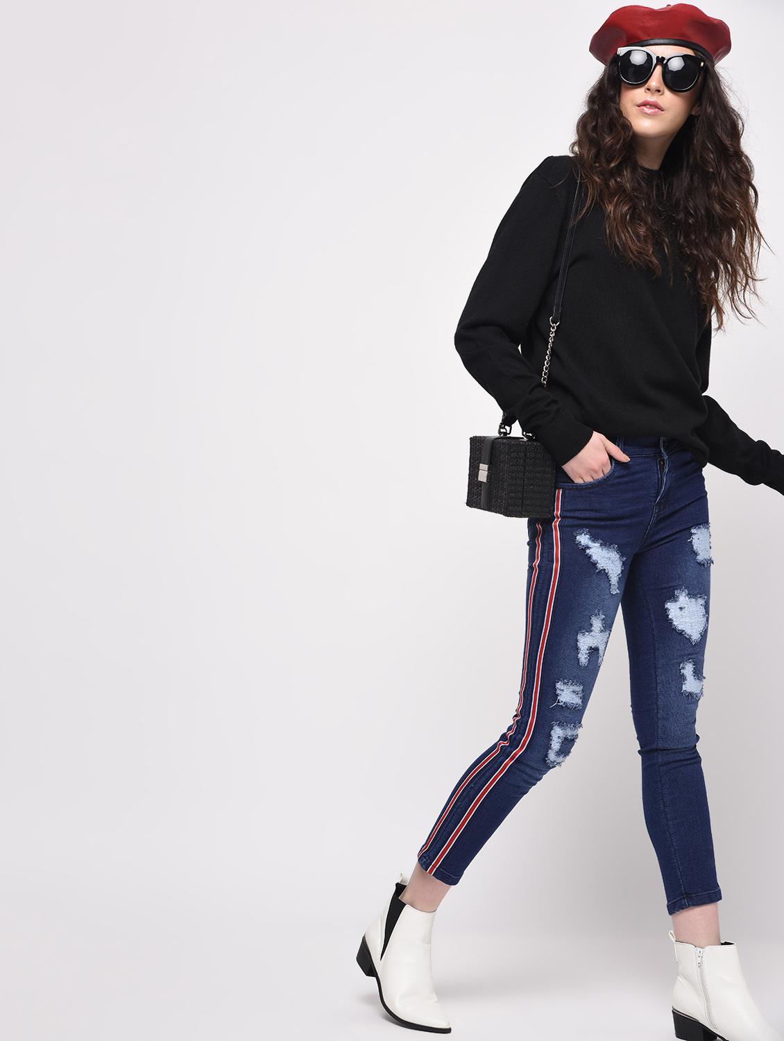 side taped distressed jeans - 16029808 - Zoom Image - 1