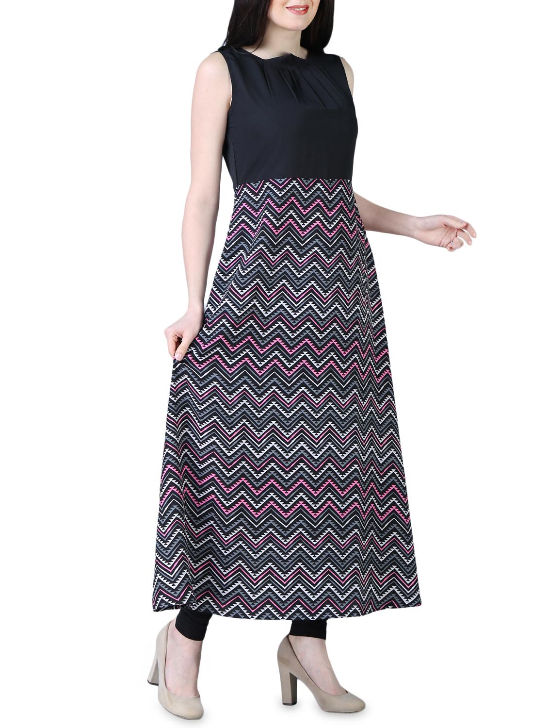 pleated neck chevron fit & flare kurta - 16030621 - Zoom Image - 2