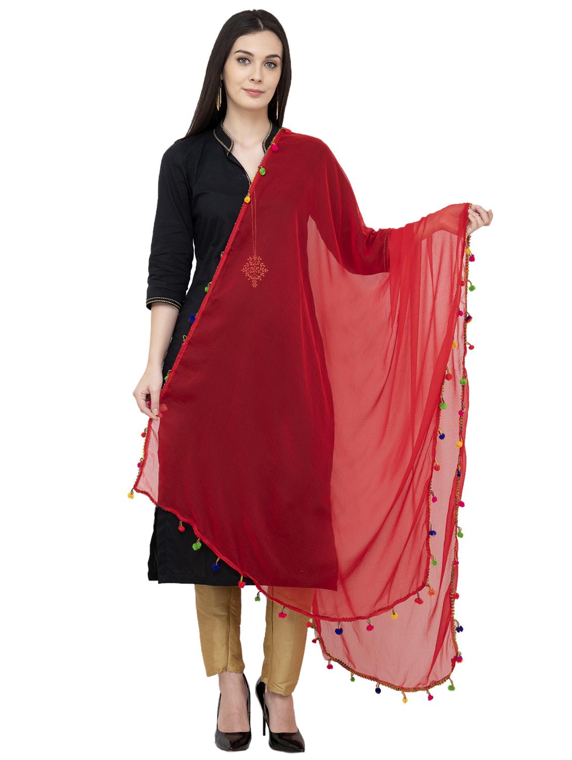 Solid dupatta with pom pom lace - 16039374 - Zoom Image - 1