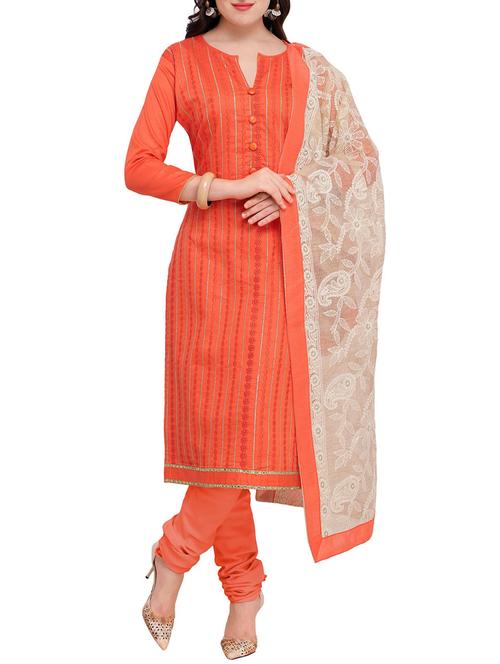 peach churidaar unstitched suit - 16039539 - Very Small Image - 1