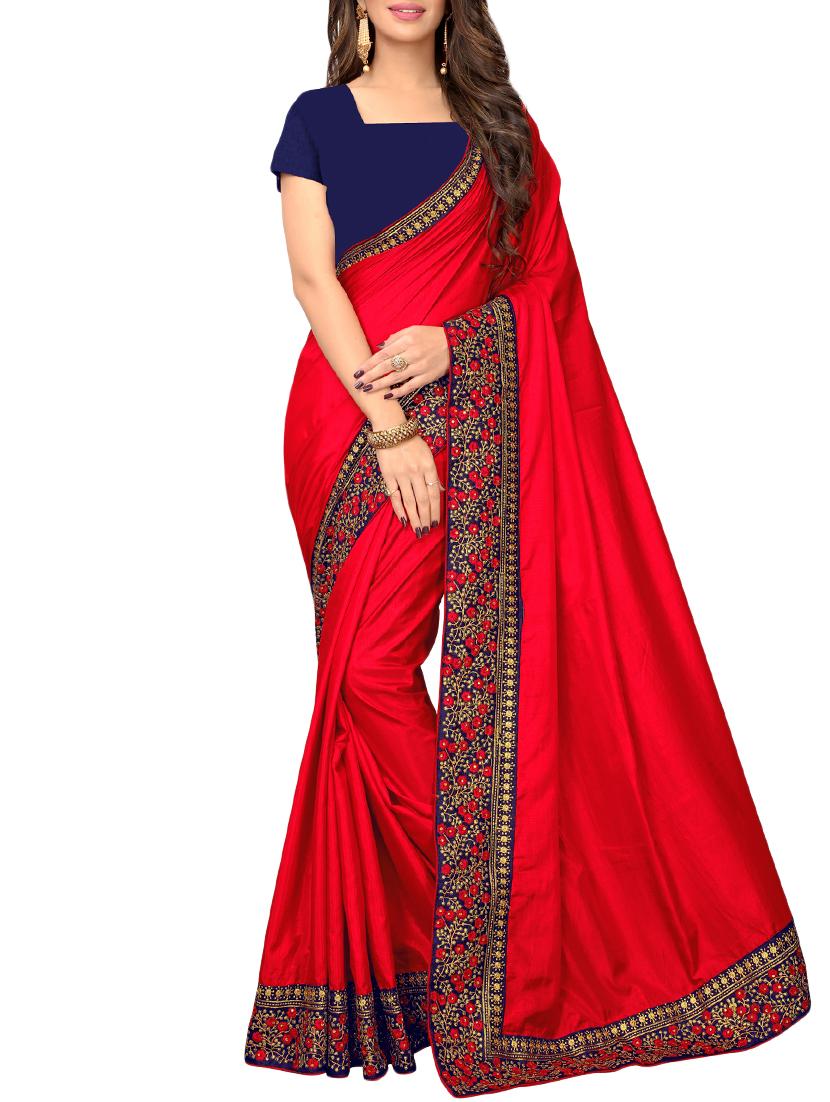 floral embroidered border saree with blouse - 16040768 - Zoom Image - 1