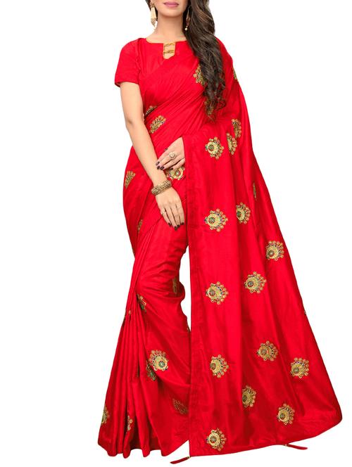 conversational zari red embroidered saree with blouse - 16040772 - Standard Image - 1