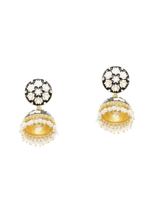 black gold tone jhumka earrings - 16040831 - Very Small Image - 1