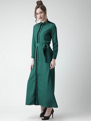 lace trim button up maxi dress - 16041175 - Standard Image - 2