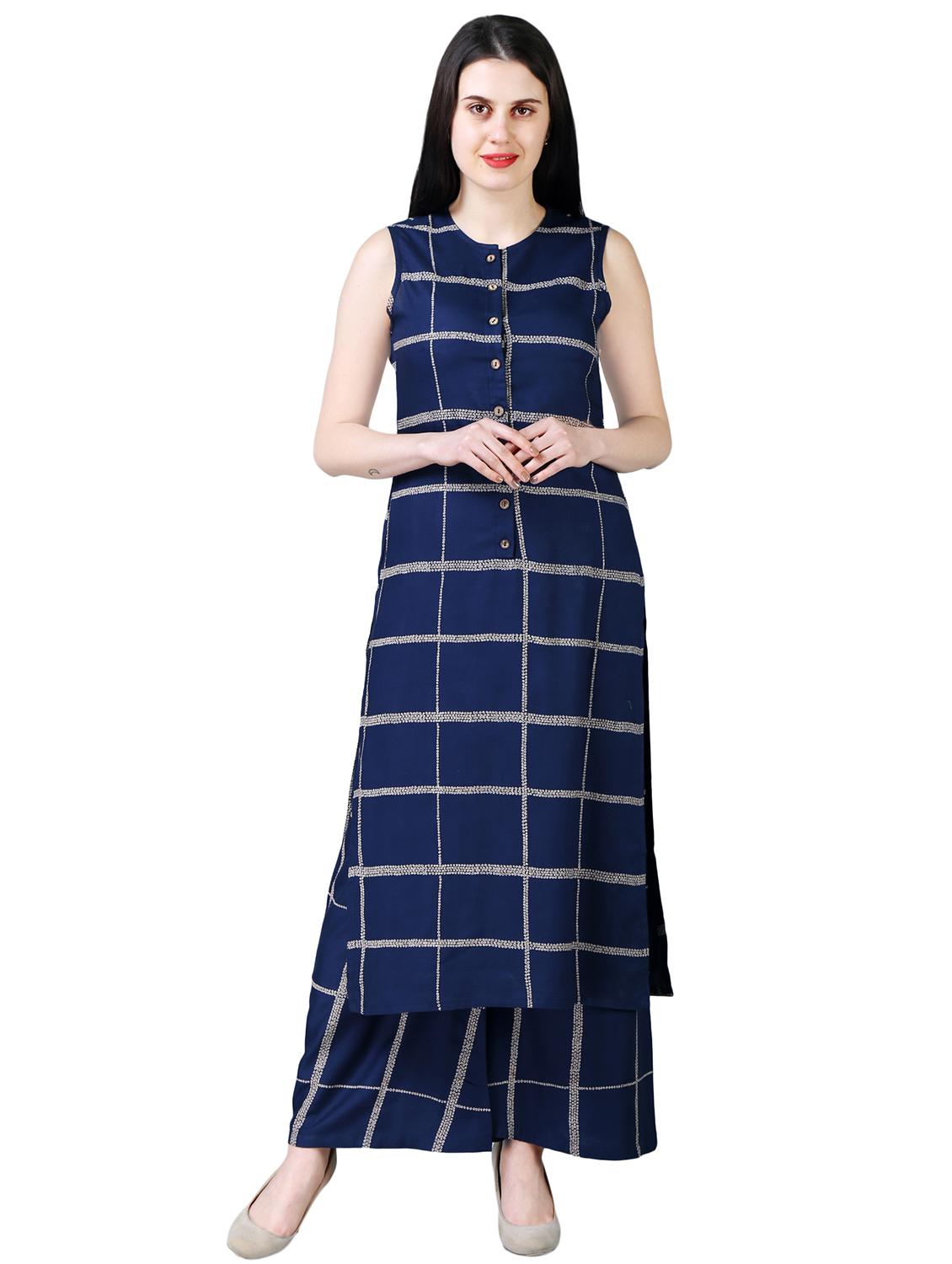 straight checkered kurta palazzo set - 16041819 - Zoom Image - 1