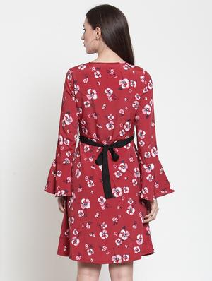 contrast tie knot floral a-line dress - 16045593 - Standard Image - 3
