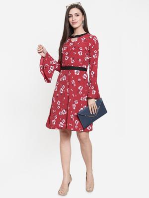 contrast tie knot floral a-line dress - 16045593 - Standard Image - 4