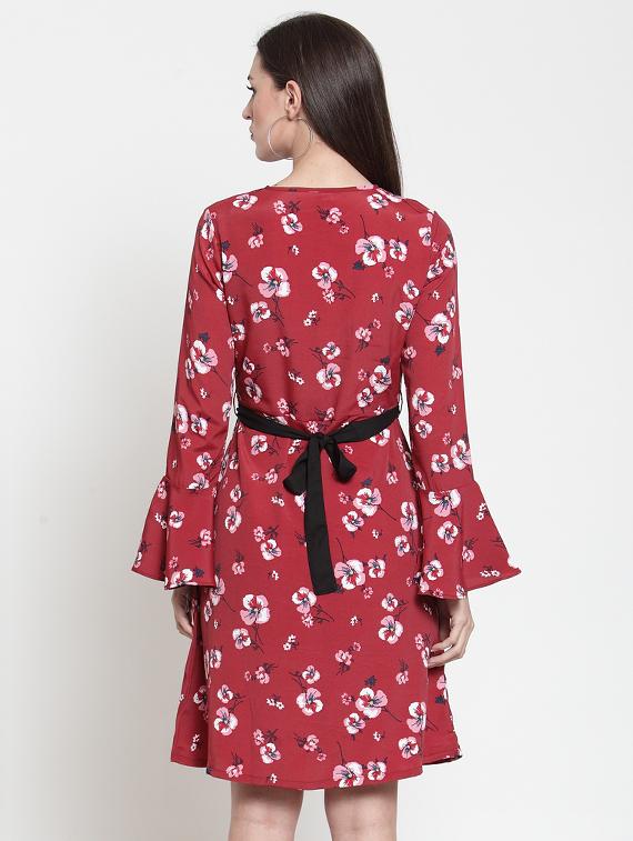 contrast tie knot floral a-line dress - 16045593 - Zoom Image - 3