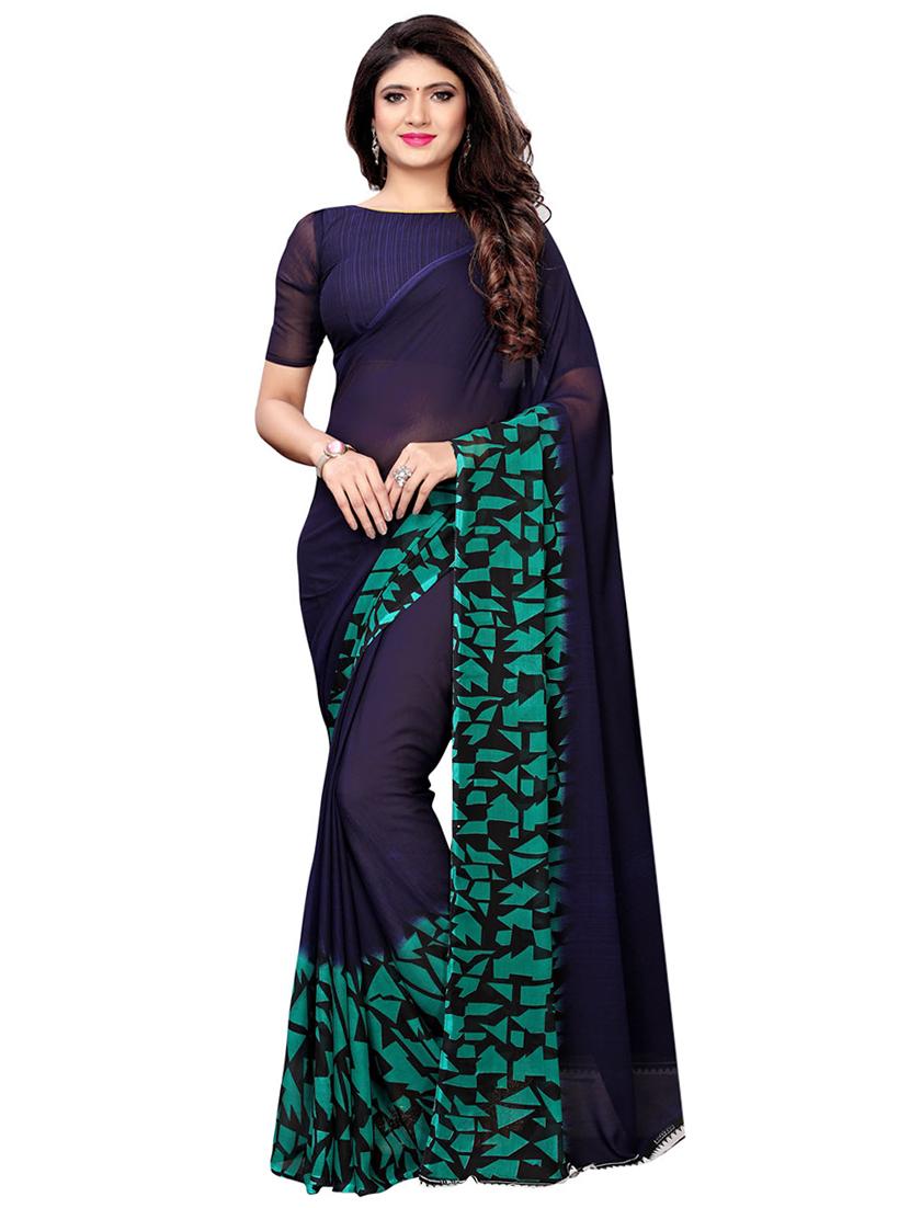 geometric border printed saree with blouse - 16045636 - Zoom Image - 1