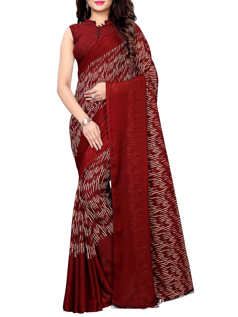 abstract maroon printed saree with blouse - 16045637 - Zoom Image - 1