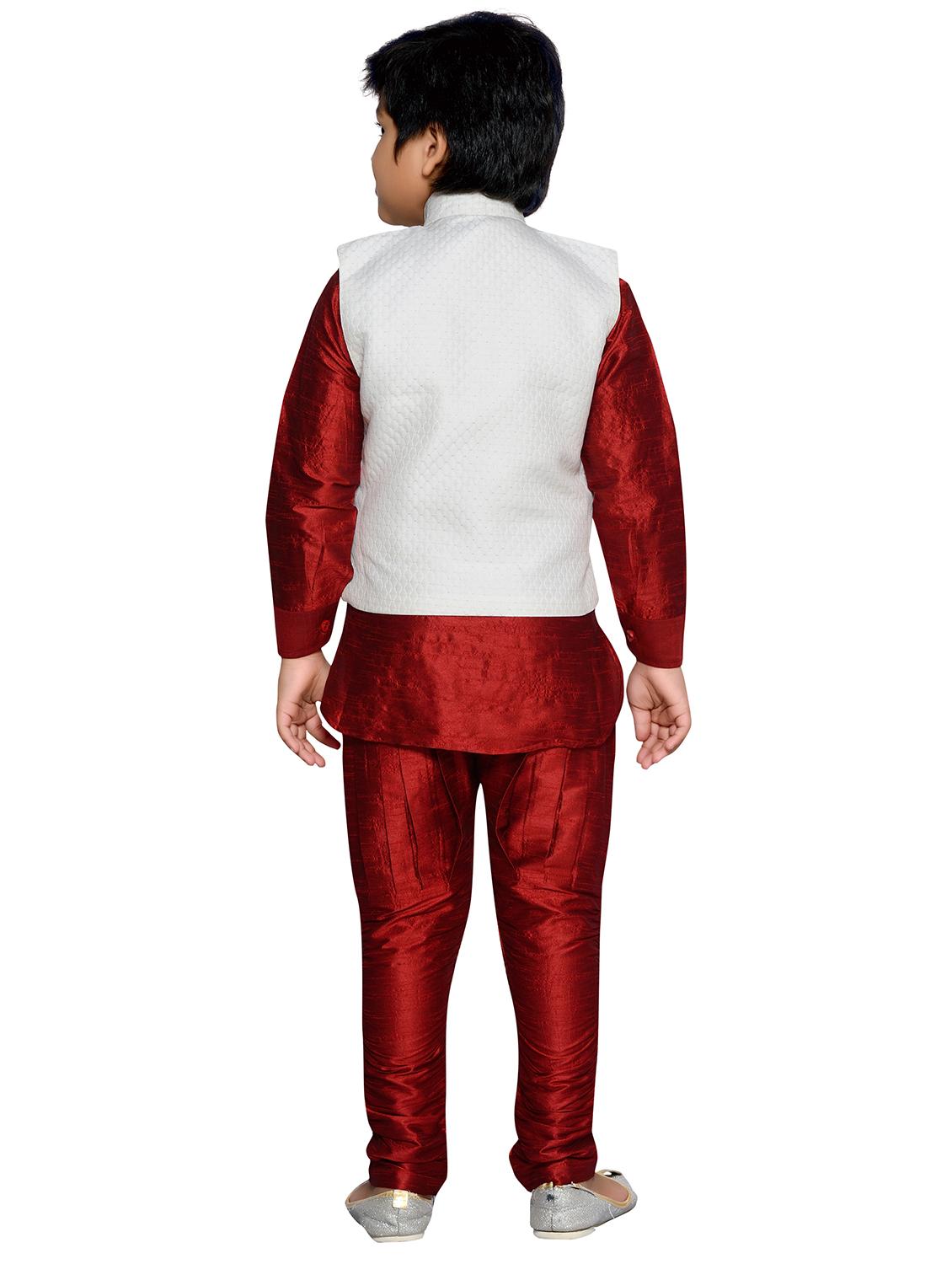 red silk blend kurta set with nehru jacket - 16045821 - Zoom Image - 3