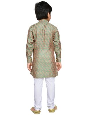 green cotton blend kurta set - 16045822 - Standard Image - 3
