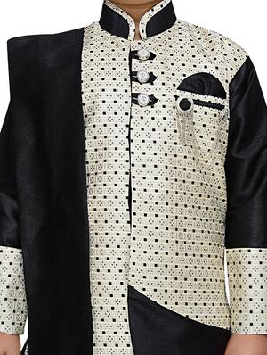 black polyester sherwani set - 16046214 - Standard Image - 4