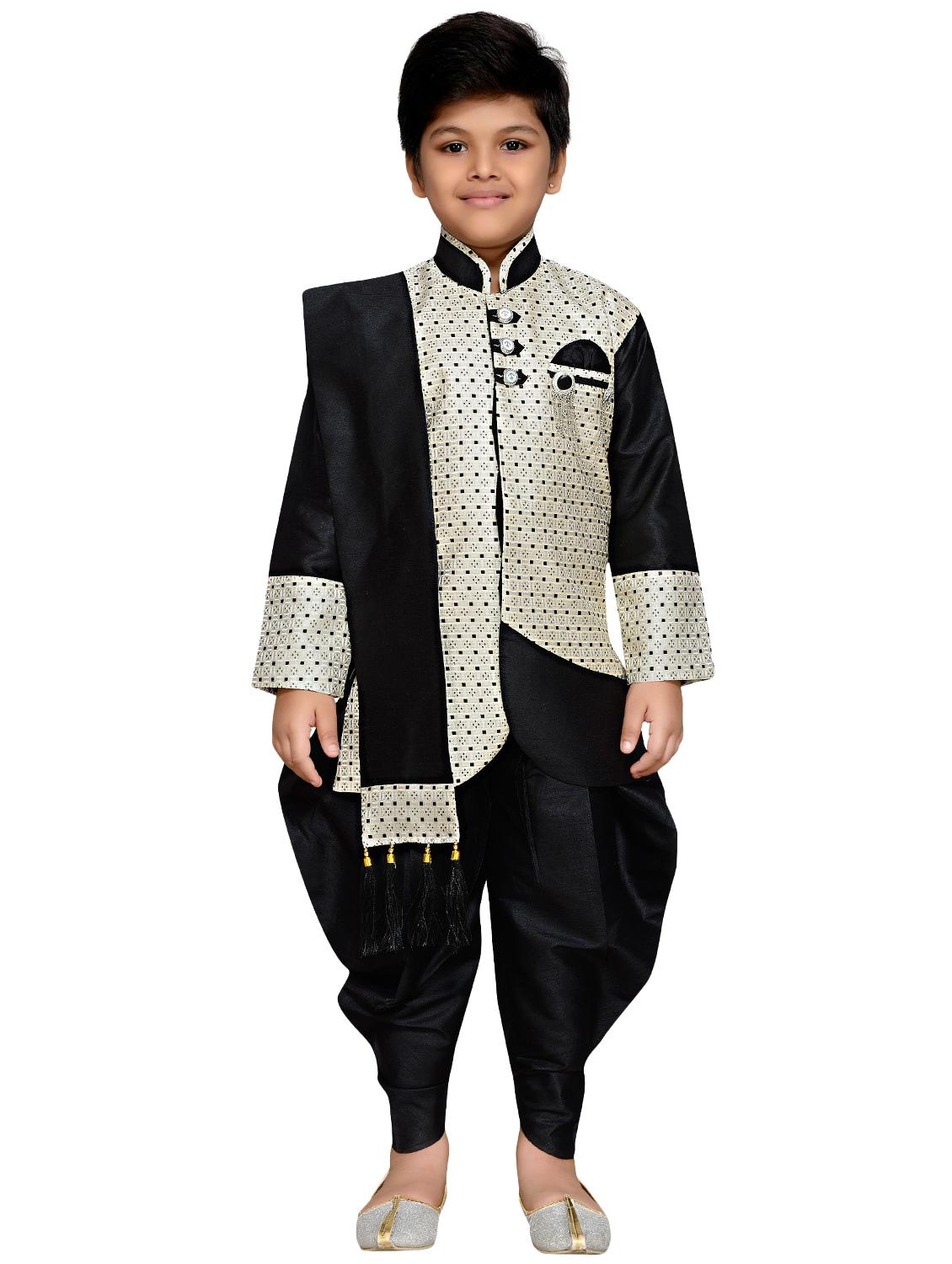 black polyester sherwani set - 16046214 - Zoom Image - 1