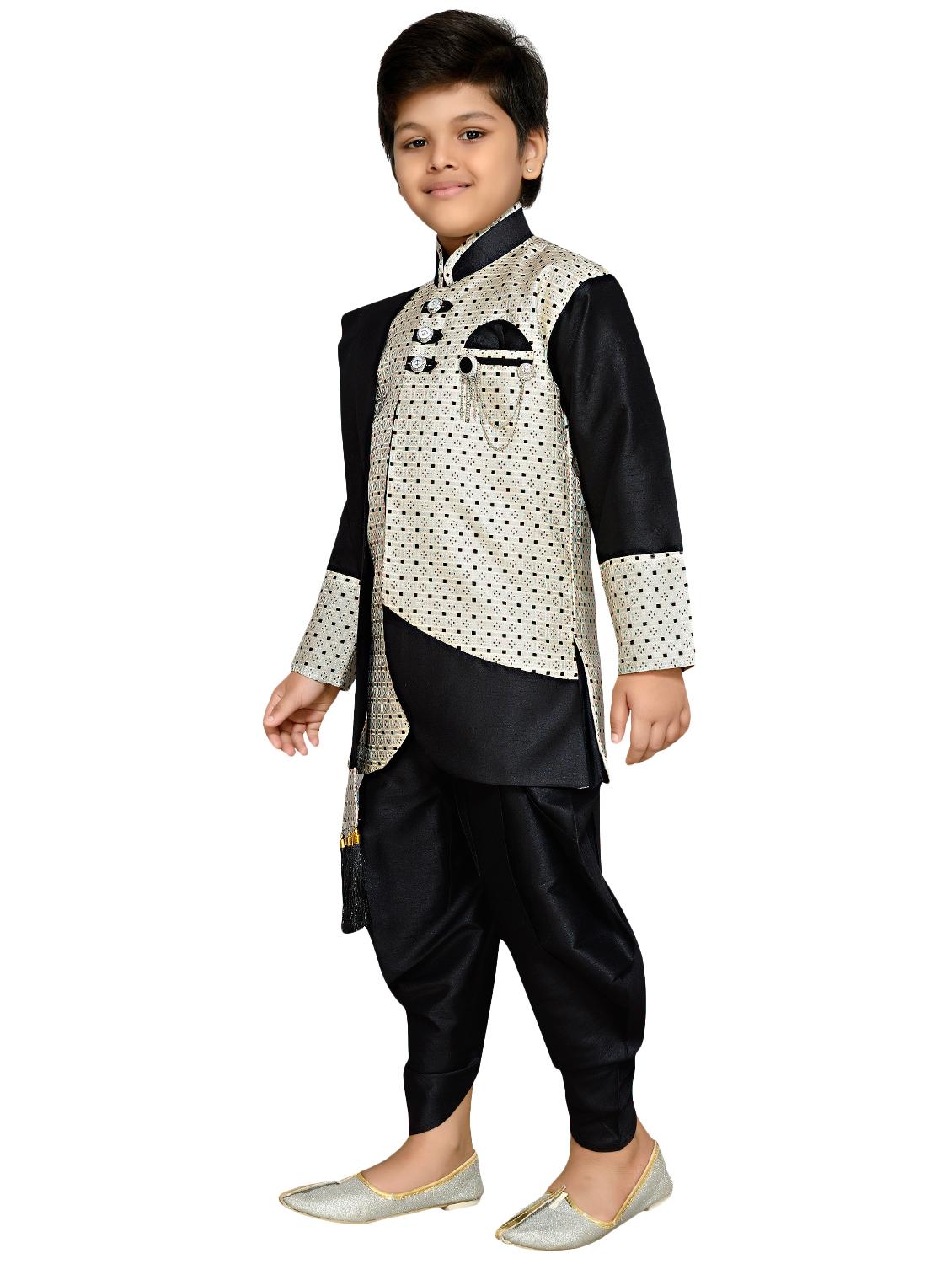 black polyester sherwani set - 16046214 - Zoom Image - 2