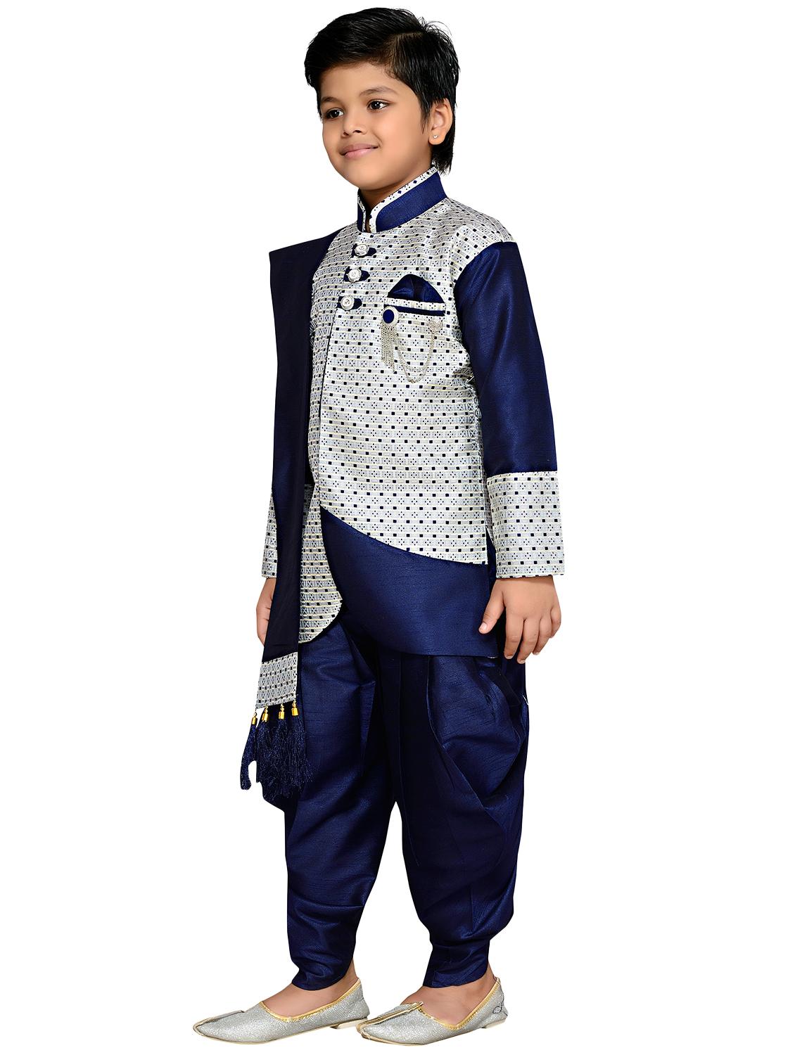 blue polyester dhoti kurta set - 16046215 - Zoom Image - 2