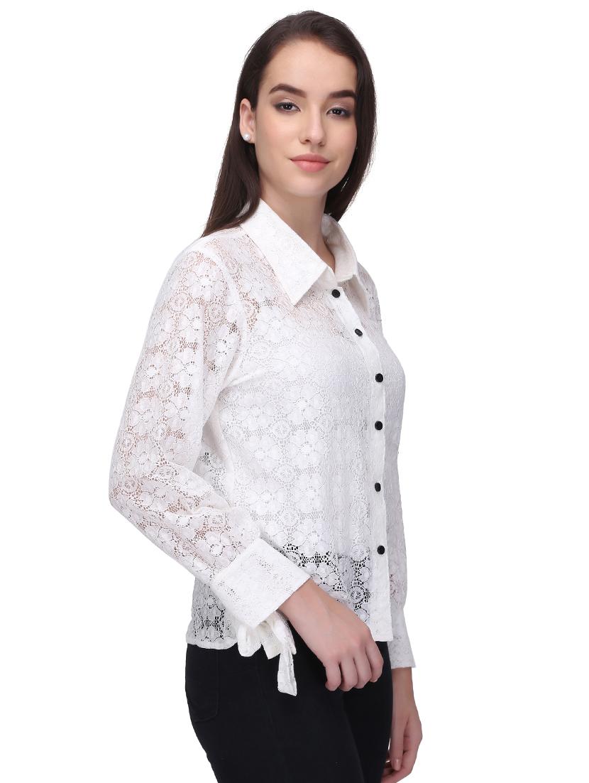 tie up sleeved floral lace shirt - 16047033 - Zoom Image - 2