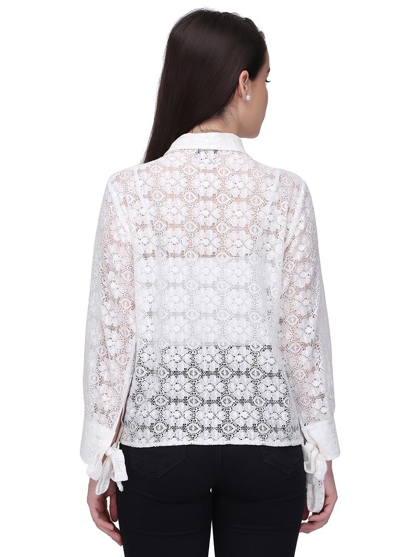 tie up sleeved floral lace shirt - 16047033 - Zoom Image - 3