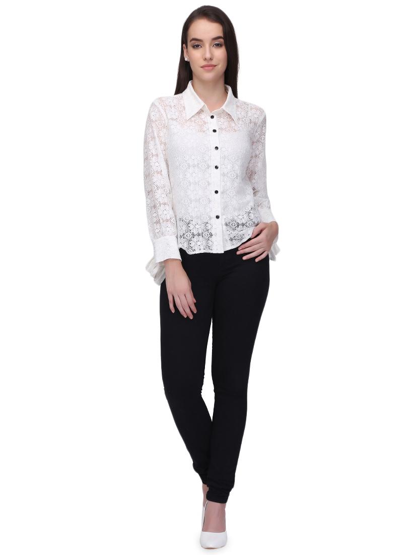 tie up sleeved floral lace shirt - 16047033 - Zoom Image - 4
