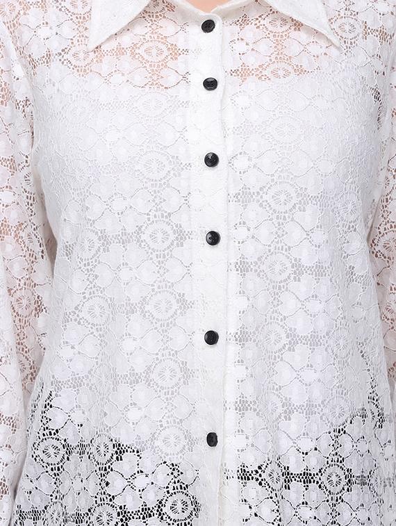 tie up sleeved floral lace shirt - 16047033 - Zoom Image - 5