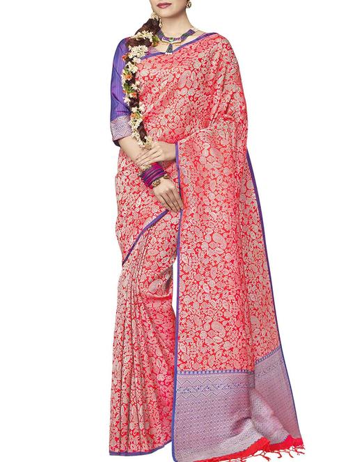 paisley zari motif red woven saree with blouse - 16047522 - Standard Image - 1