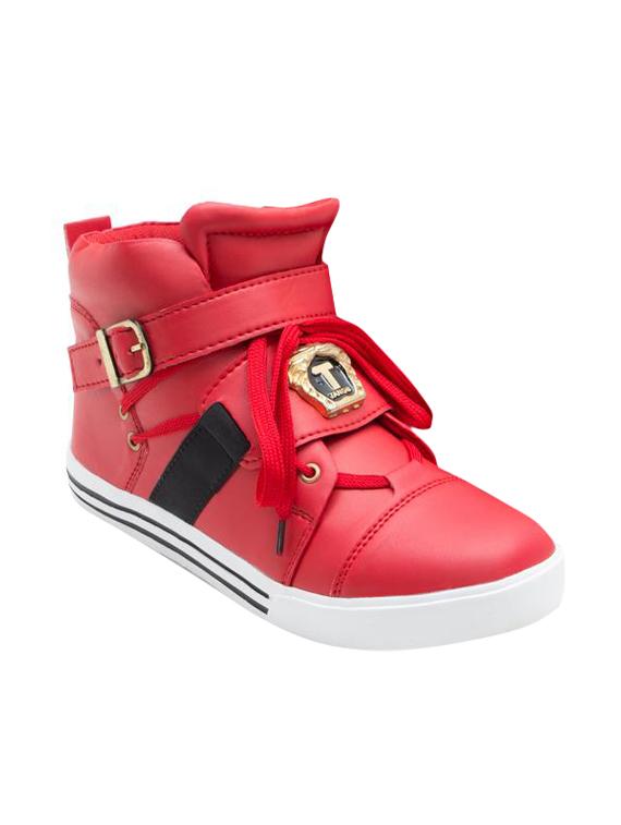 red leatherette lace up sneakers - 16047842 - Zoom Image - 1
