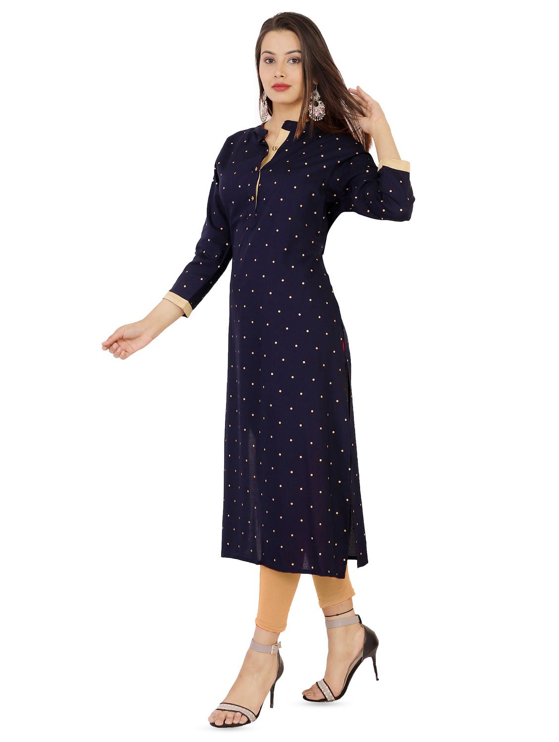 polka dot straight kurta - 16047883 - Zoom Image - 2