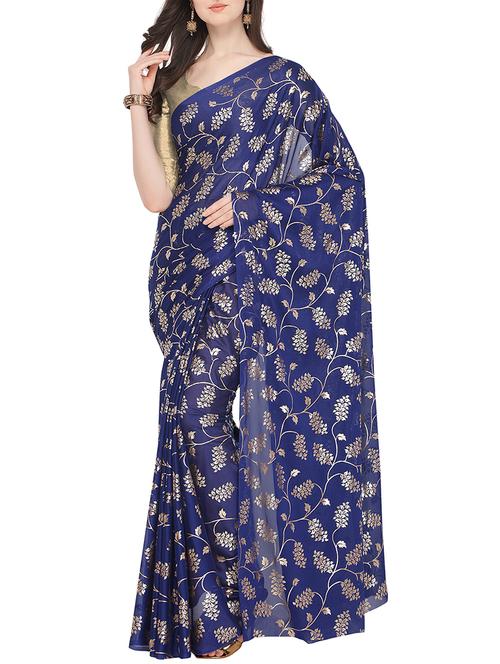 foil printed saree with blouse - 16049458 - Standard Image - 1