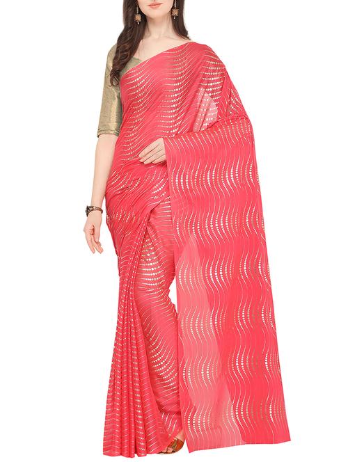 foil printed saree with blouse - 16049460 - Standard Image - 1