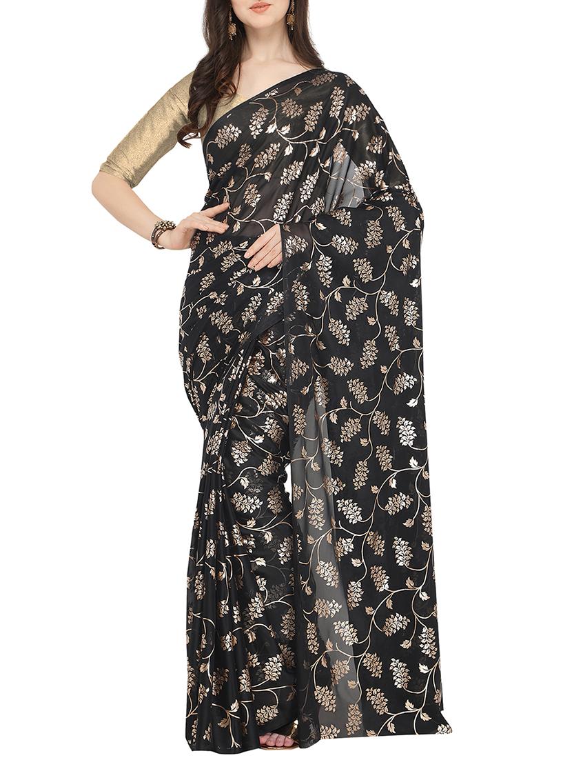 foil printed saree with blouse - 16049461 - Zoom Image - 1