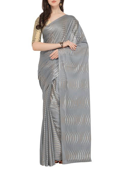 foil printed saree with blouse - 16049462 - Standard Image - 1