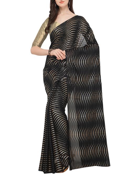 foil printed saree with blouse - 16049466 - Standard Image - 1
