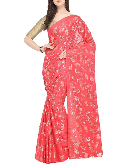 foil printed saree with blouse - 16049467 - Standard Image - 1