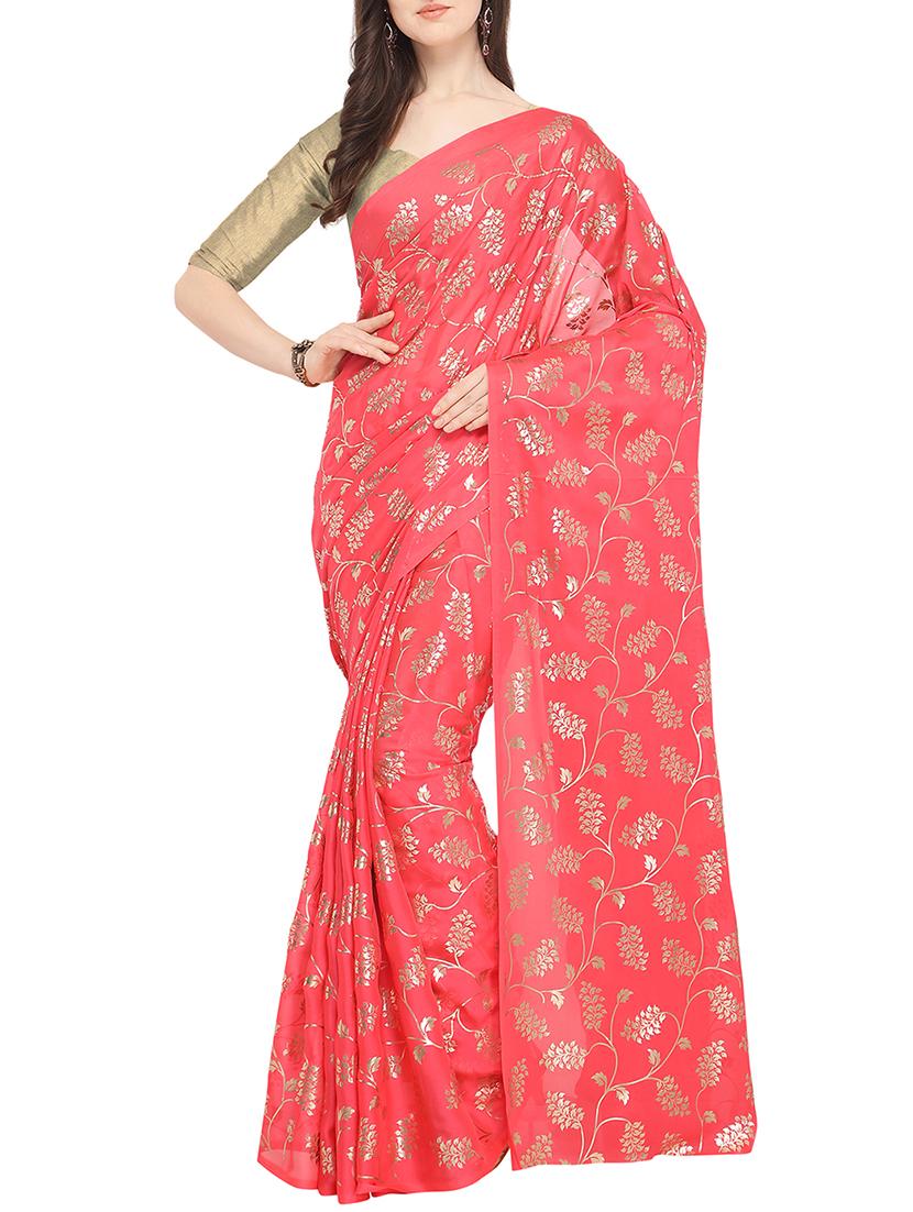 foil printed saree with blouse - 16049467 - Zoom Image - 1