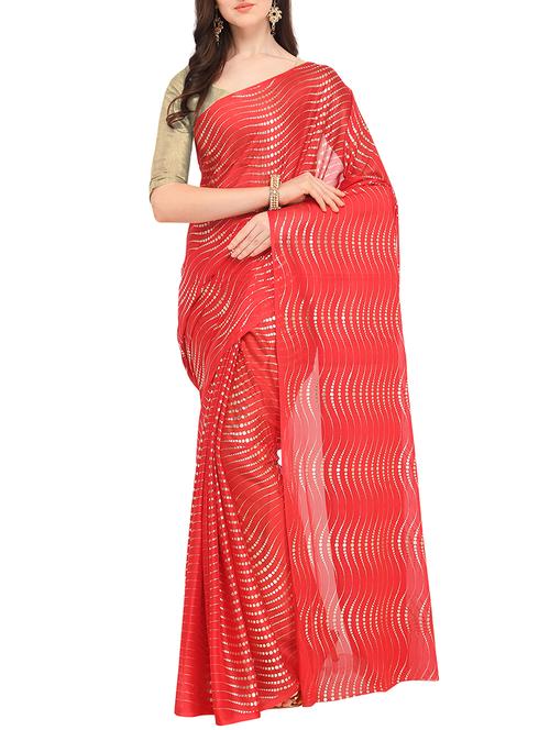 foil printed saree with blouse - 16049473 - Standard Image - 1
