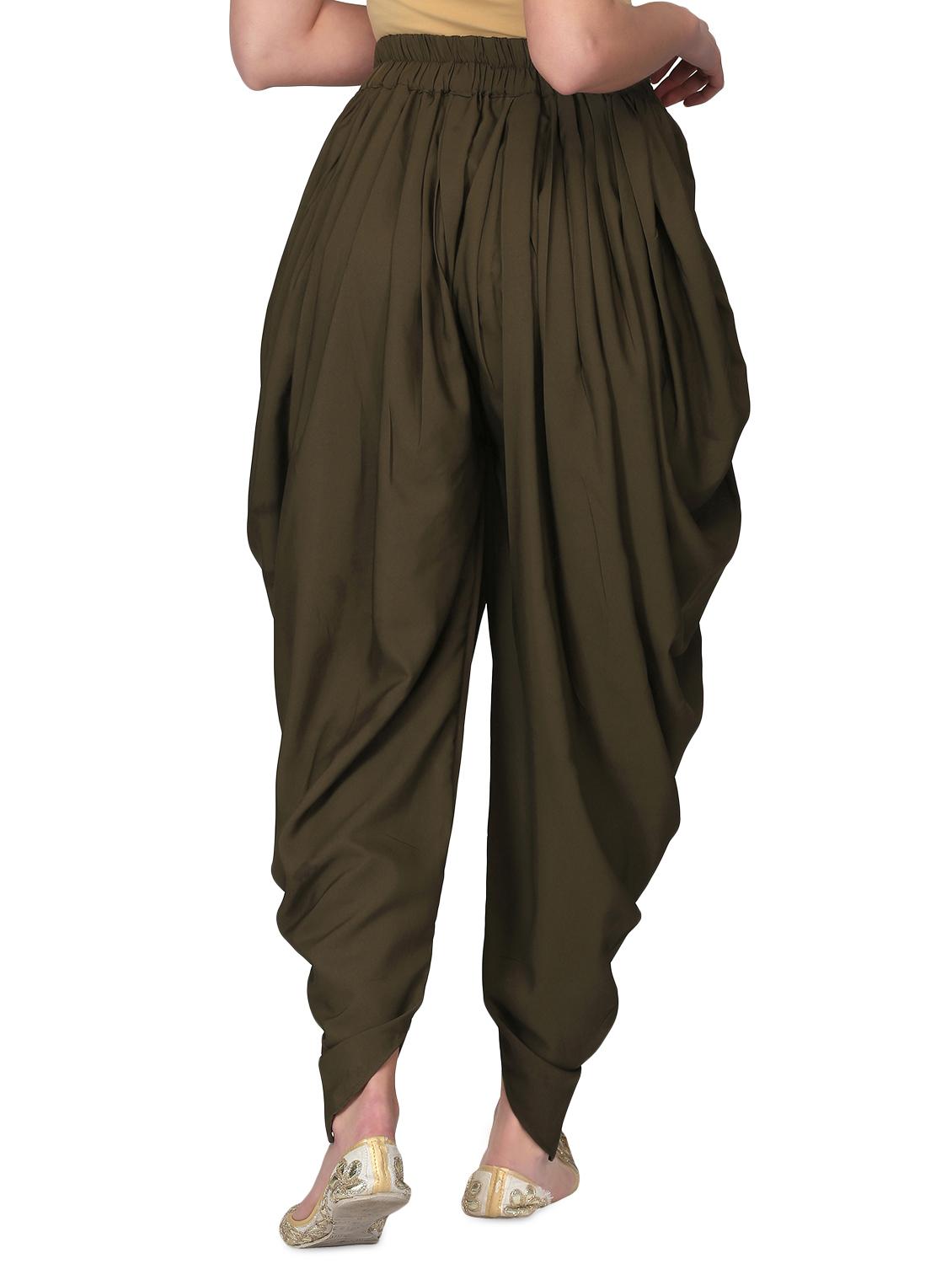 olive solid dhoti salwar - 16049749 - Zoom Image - 3
