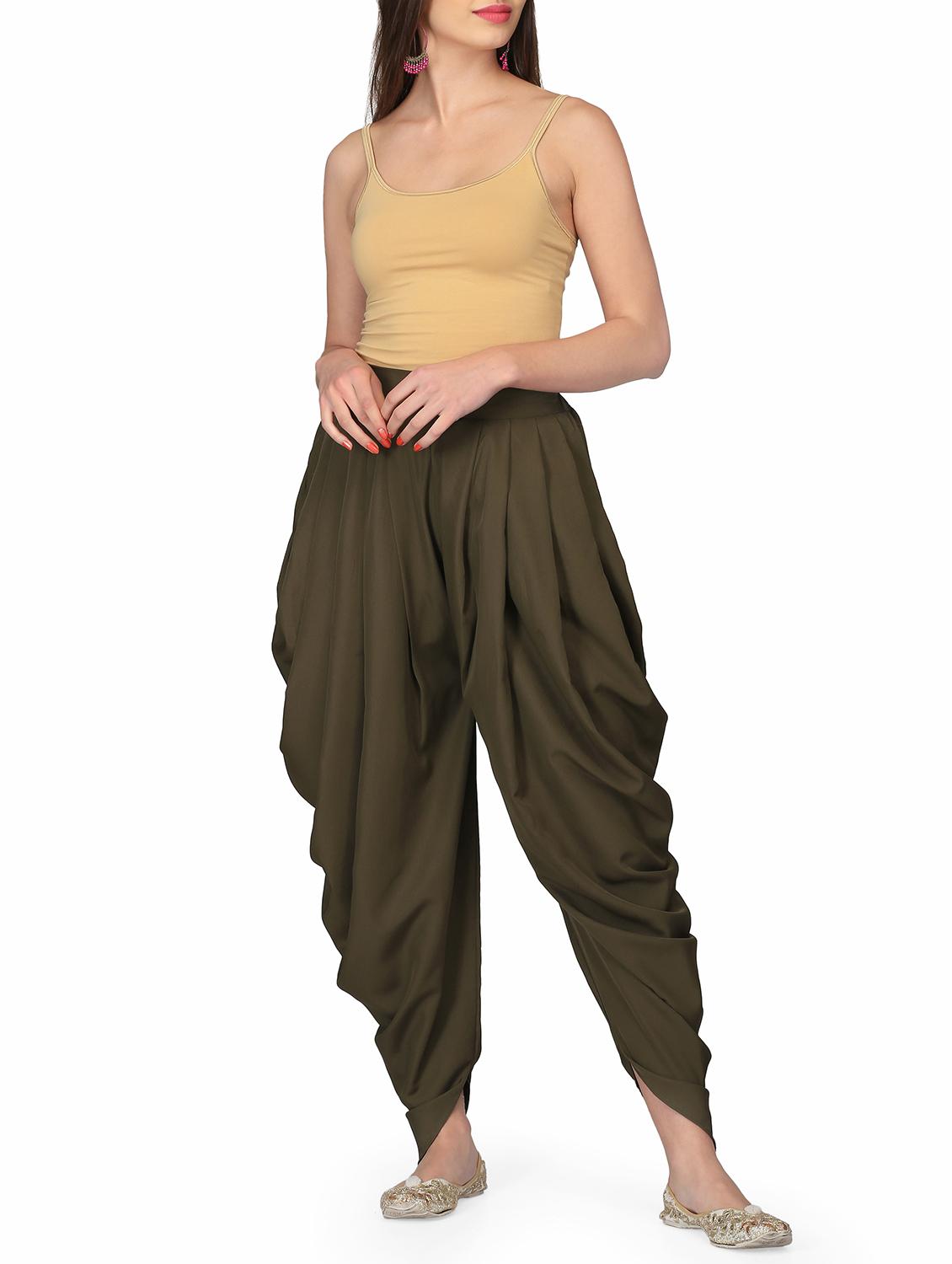 olive solid dhoti salwar - 16049749 - Zoom Image - 4