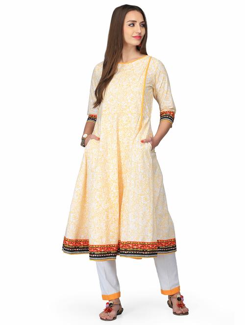 floral flared piping detail kurta - 16049772 - Standard Image - 1