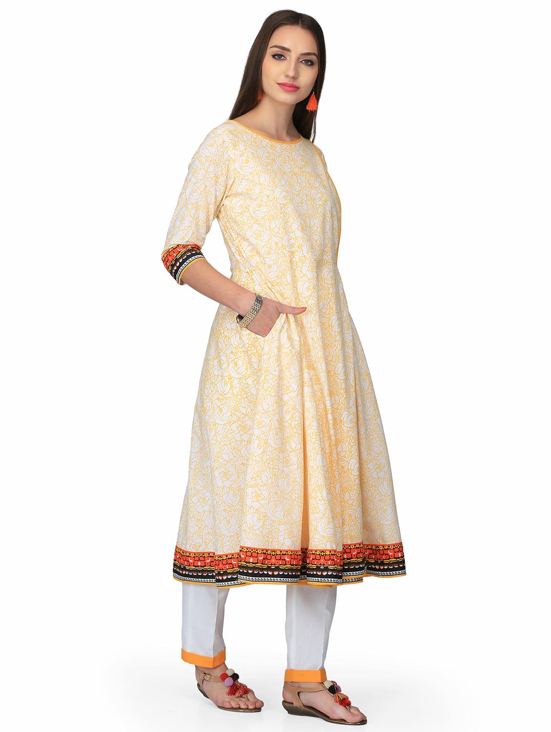floral flared piping detail kurta - 16049772 - Zoom Image - 2