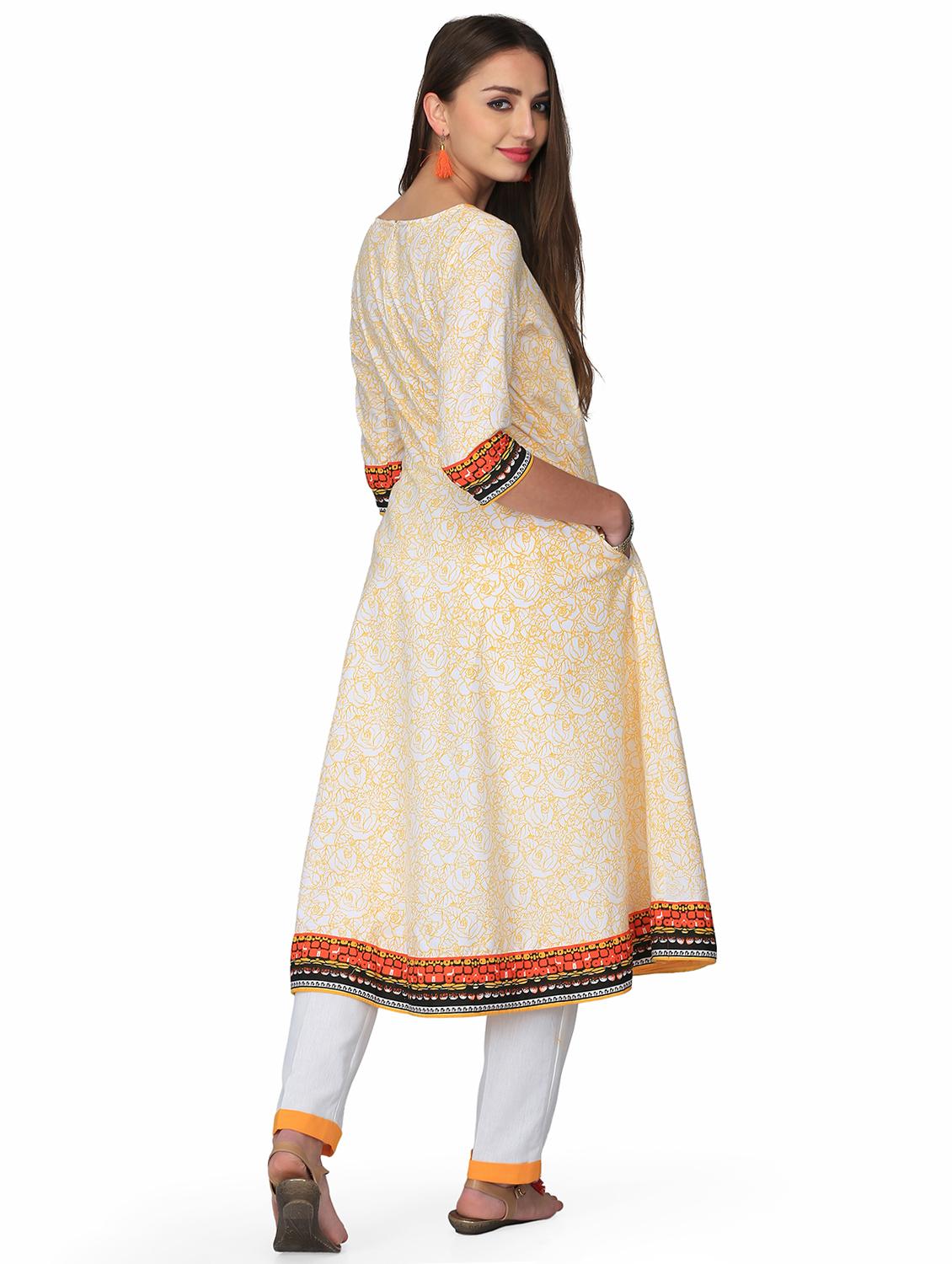 floral flared piping detail kurta - 16049772 - Zoom Image - 3