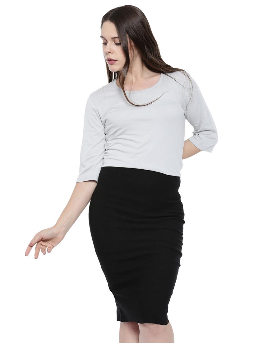 ash grey round neck top - 16049940 - Zoom Image - 1