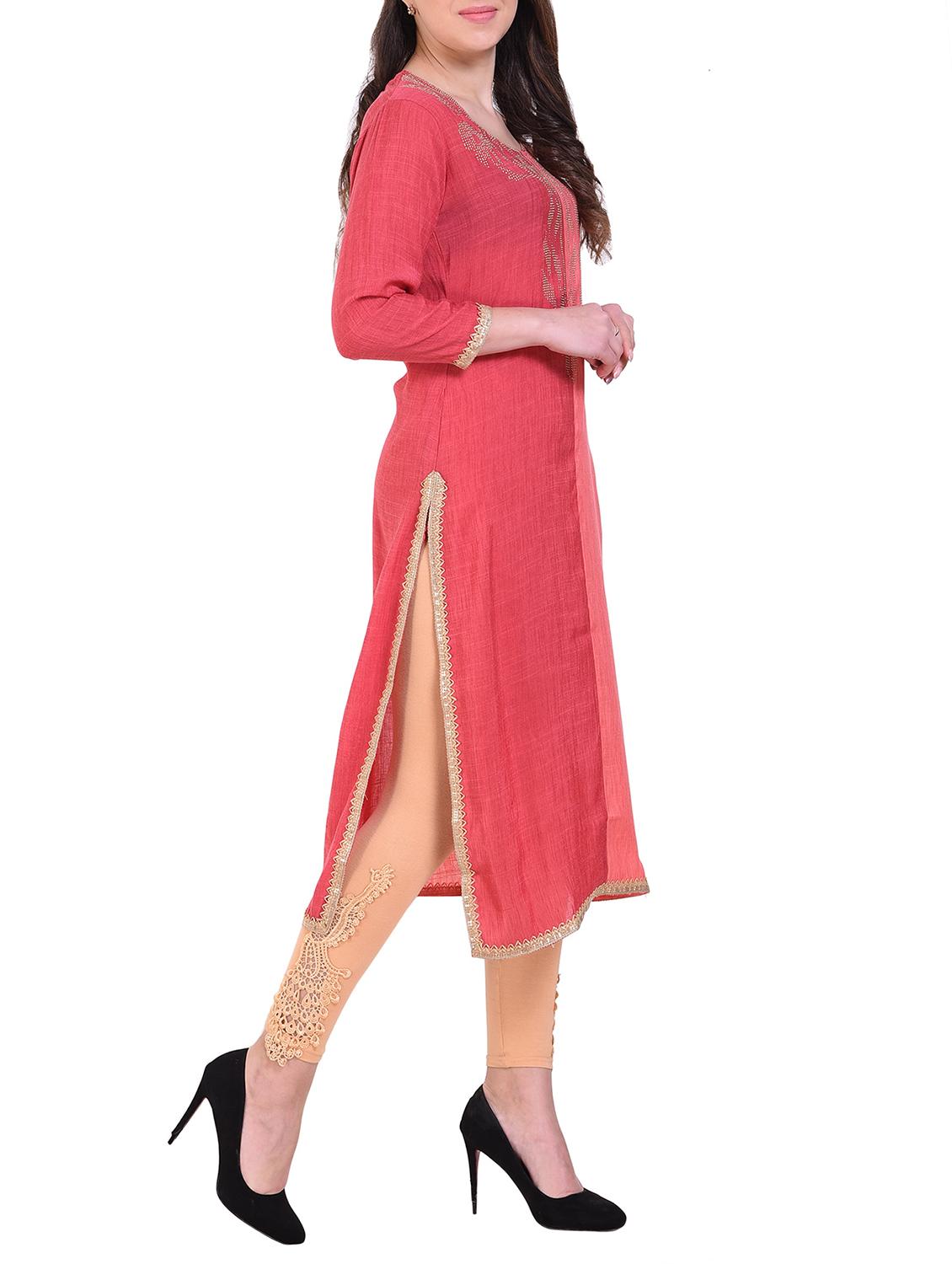 embellished color block straight kurta - 16050012 - Zoom Image - 3