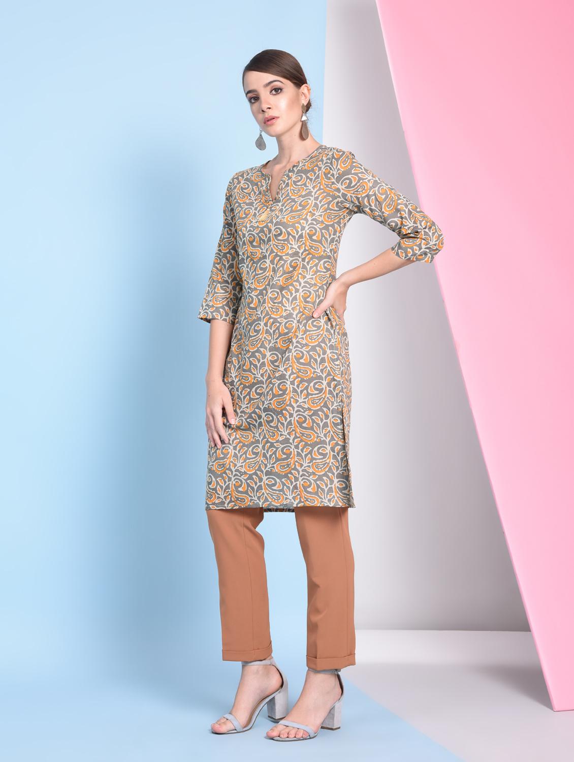 Paisley printed straight kurta - 16050736 - Zoom Image - 1