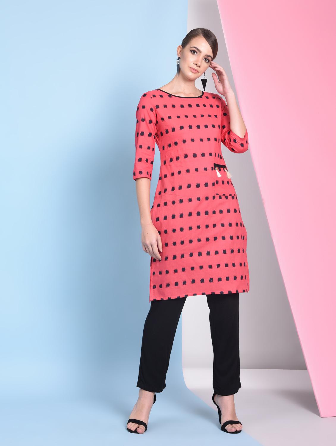 Abstract straight kurta with pocket - 16050744 - Zoom Image - 1