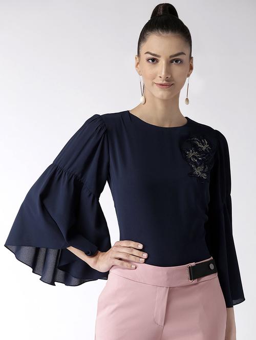 floral patch bell sleeved top - 16050776 - Standard Image - 1
