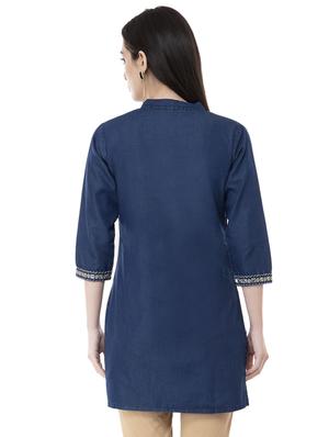 embroidered denim straight kurti - 16051117 - Standard Image - 3