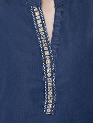 embroidered denim straight kurti - 16051117 - Standard Image - 4