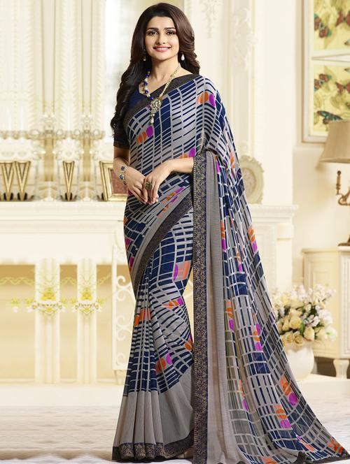 geometric printed saree with blouse - 16051289 - Standard Image - 1